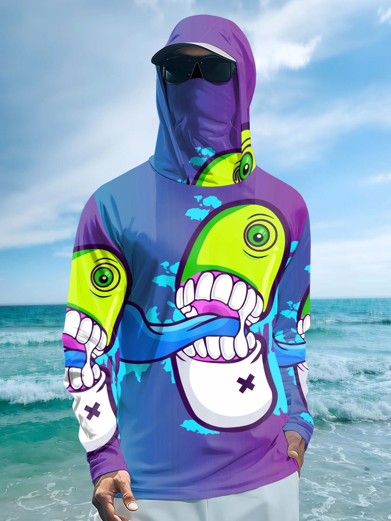 Fishing Mask Sun Protection - 남성용 만화 몬스터 그래피티 패턴의 얼굴