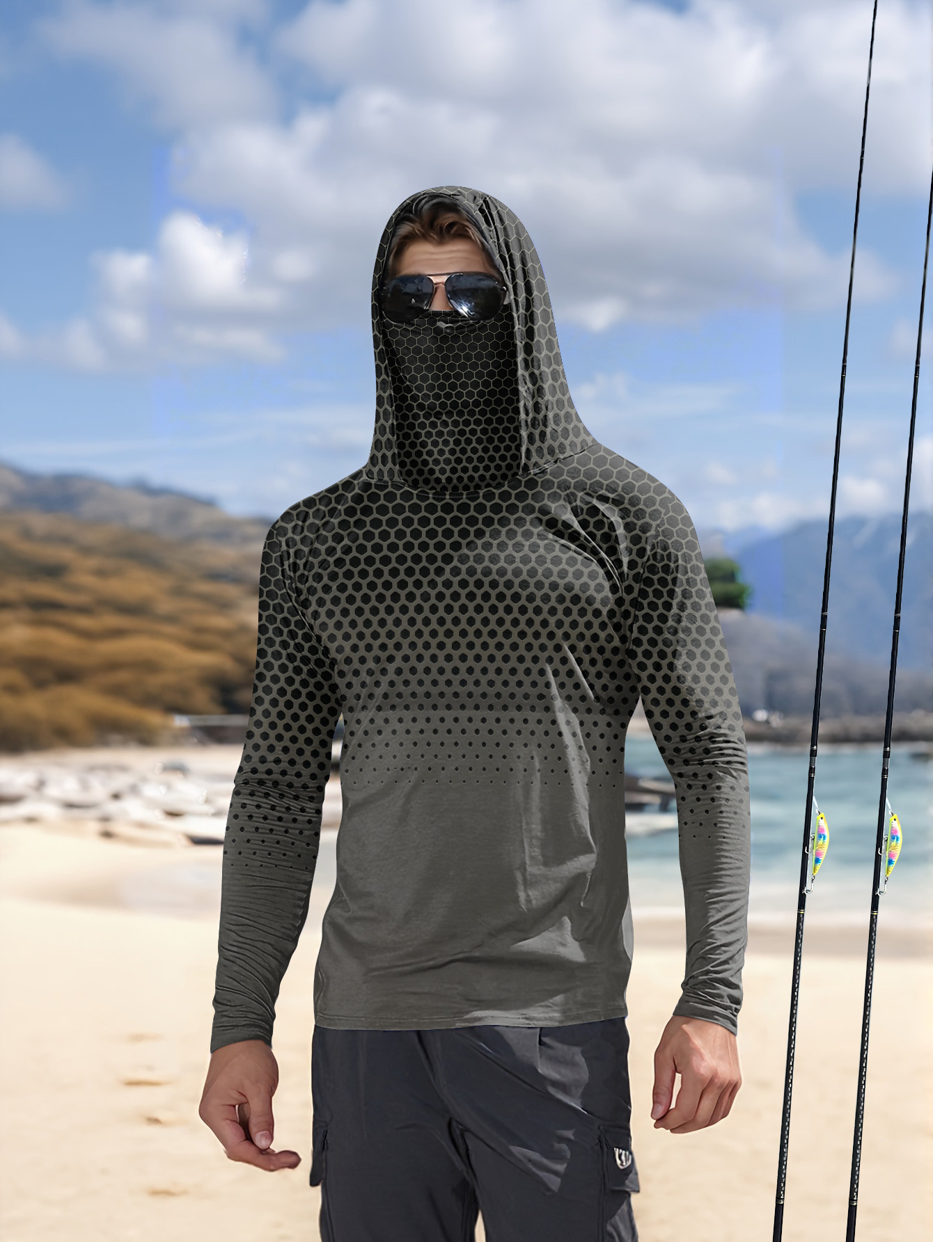Fishing Mask Sun Protection - 남성용 여름용 낚시 후드티, 얼굴 가리개