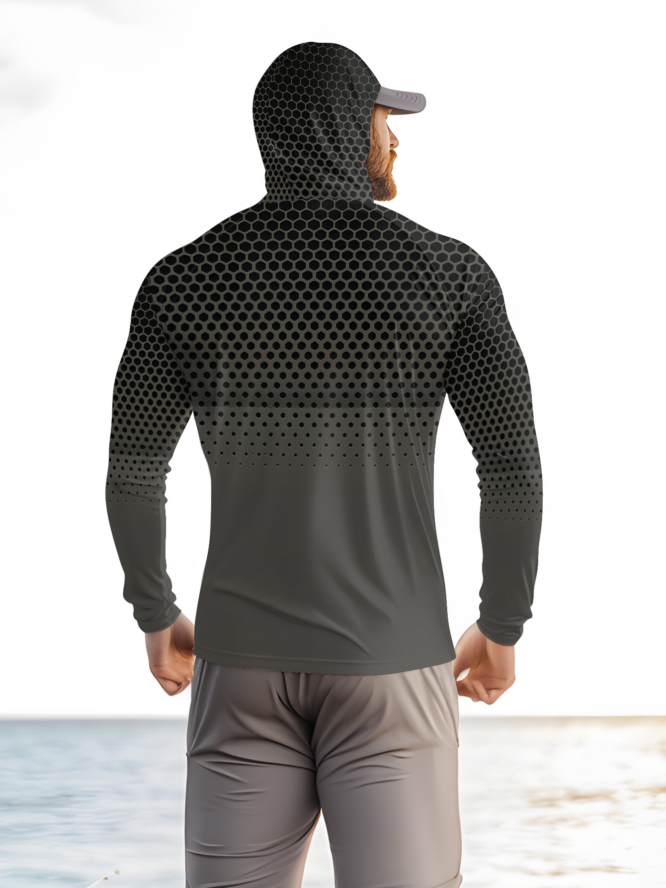 남성용 여름용 낚시 후드티, 얼굴 가리개 포함, 회색  - Fishing Mask Sun Protection 리뷰 및 가격